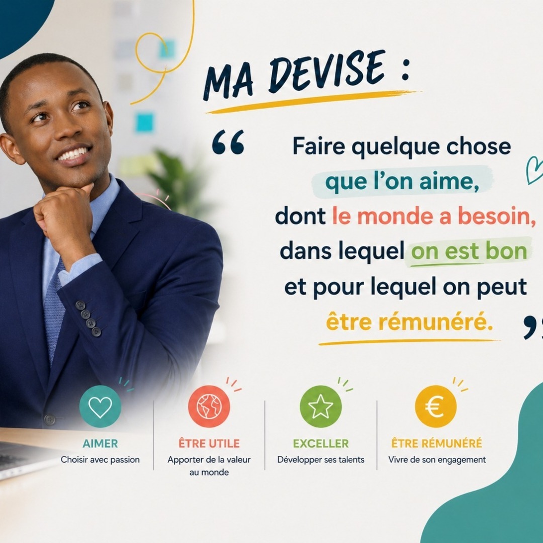 Ma devise — Aimer, Être utile, Exceller, Être rémunéré